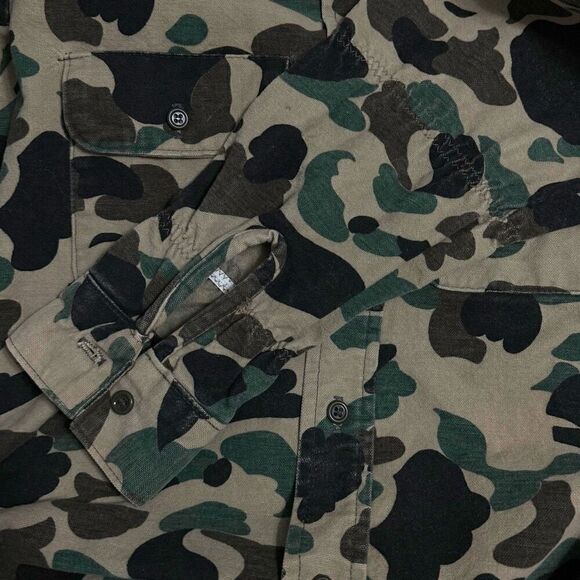 VTG Five Brothers Chamois Flannel Shirt Frogskin Duck Hunt Camo Custom Sleeves - Picture 4 of 11